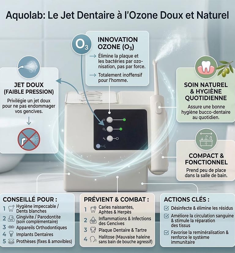 Jet dentaire à l'ozone pour combattre naturellement le tartre et la plaque dentaire 