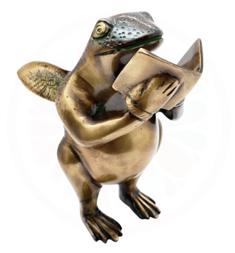 a brass frog read in book