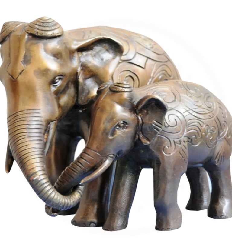 a pair of elephants standing next to each other