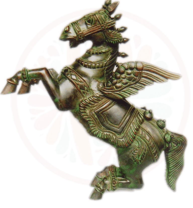 a statue of a horse with a horse headdress