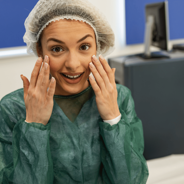 Patient smiling after successful Mohs surgery, showing positive recovery and minimal scarring