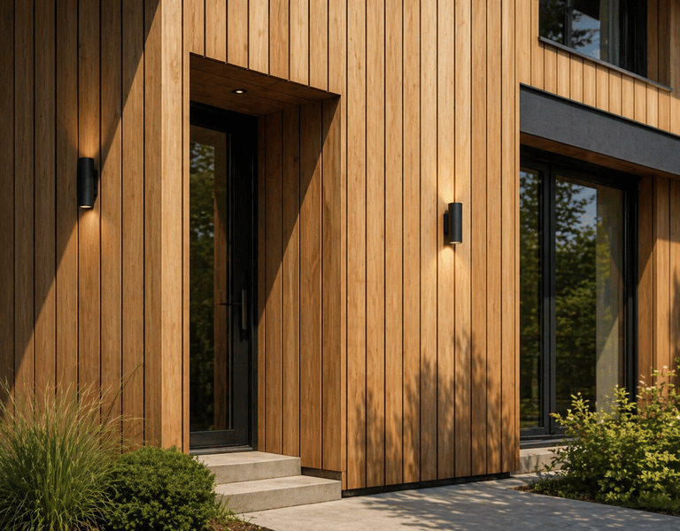 Entrée moderne avec bardage bois vertical