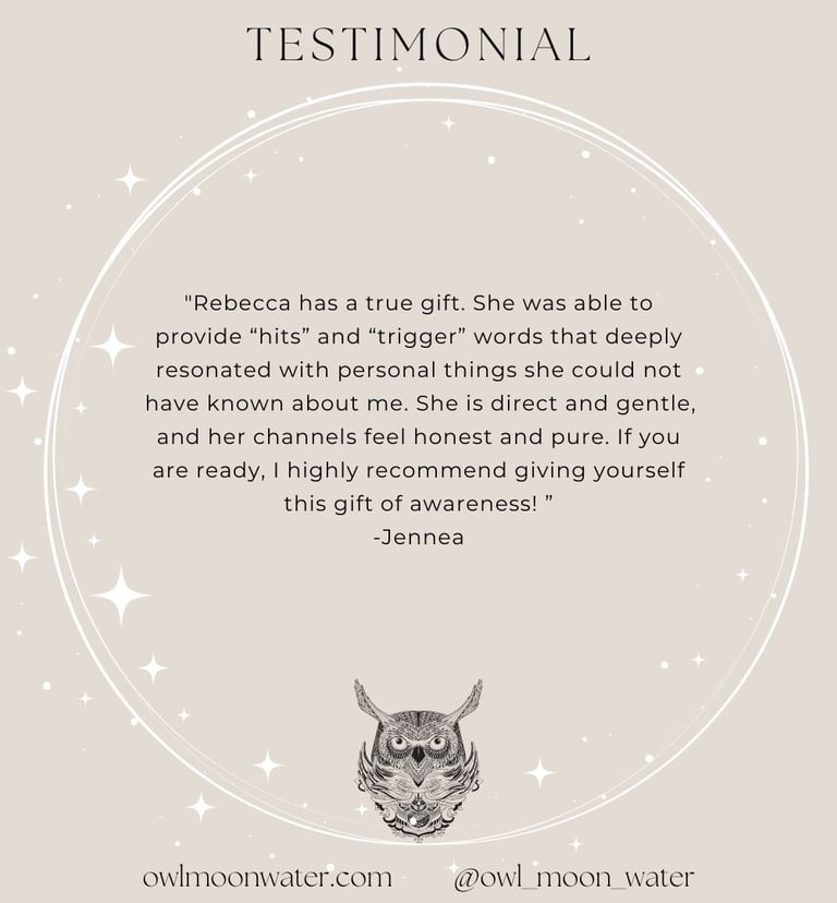 Psychic Reading Testimonial for Owl Moon Water