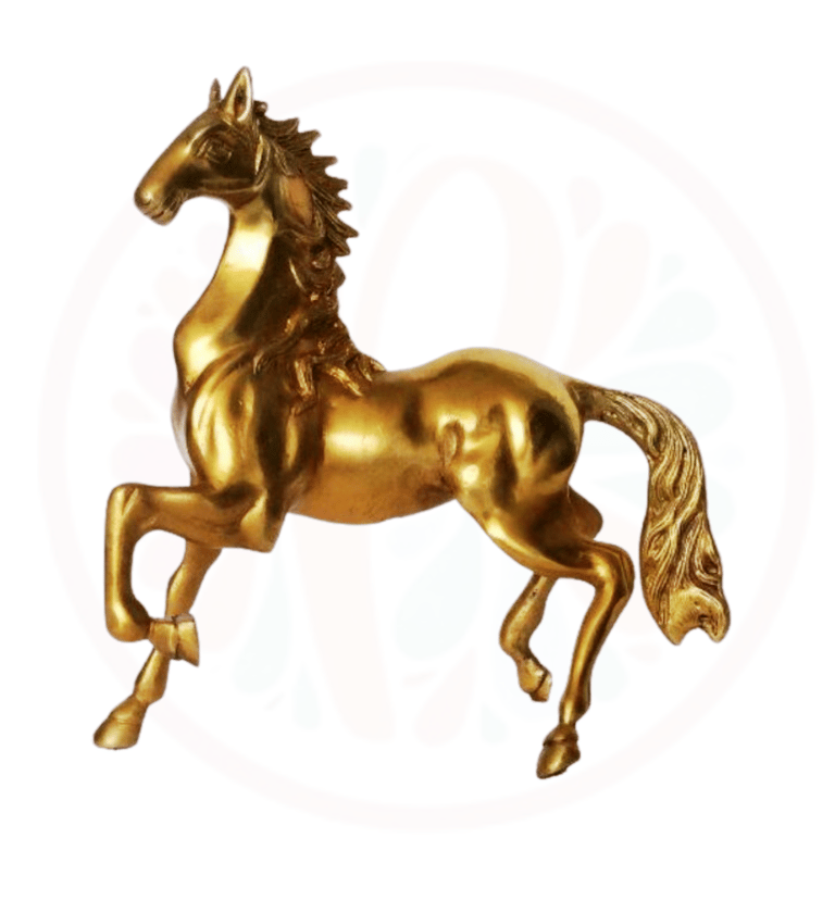 a golden horse statue of a horse with a golden mane