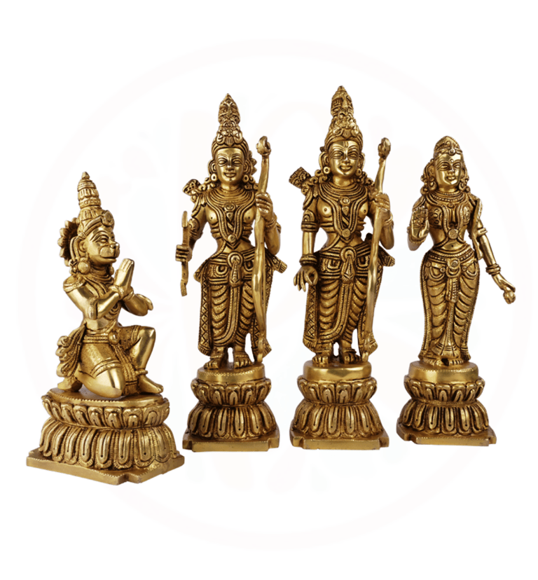 a group of four golden statues of hindu deities