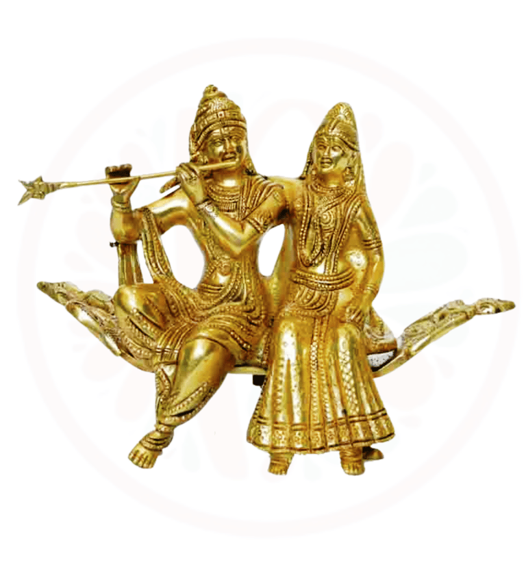 a golden radha krishna sit statue