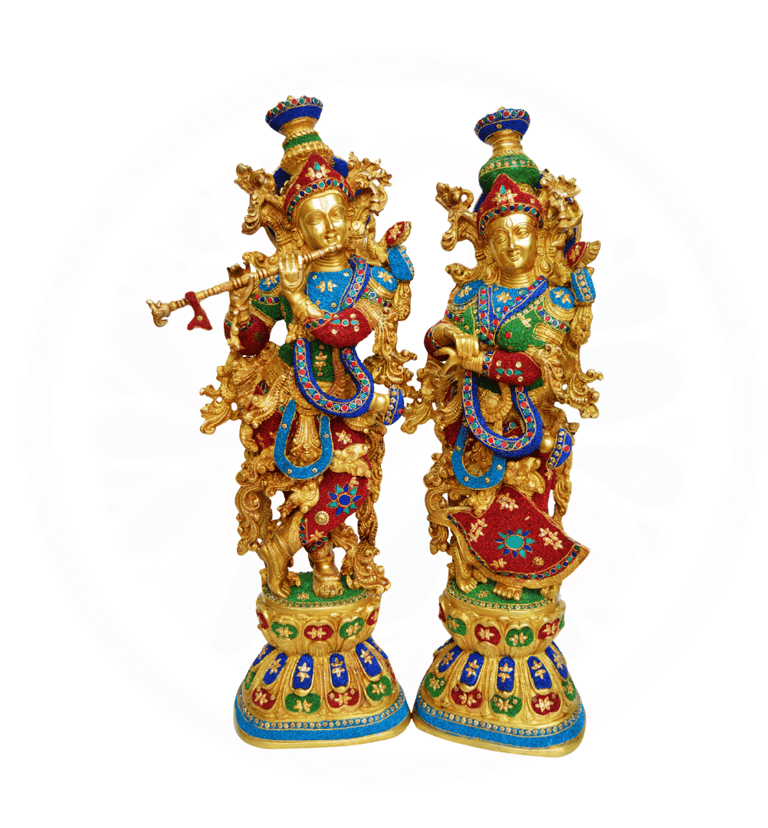 brass radha krishna stone statue