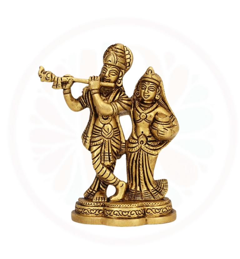 a statue of a krishna and radha playing flute