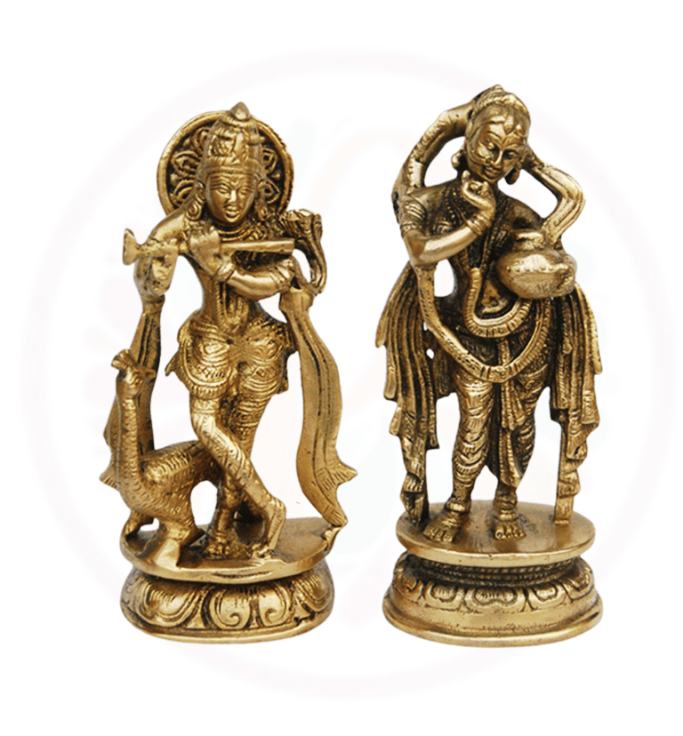 a pair of brass - plated figurines of hindu deities