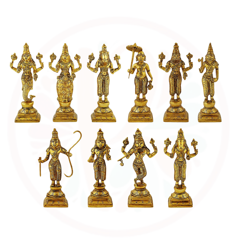 a group of ten bronze statues of hindu deities