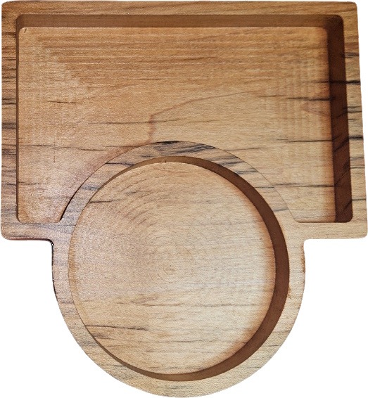 Perfect for holding a beverage and a snack. This can be made in various sizes and wood species