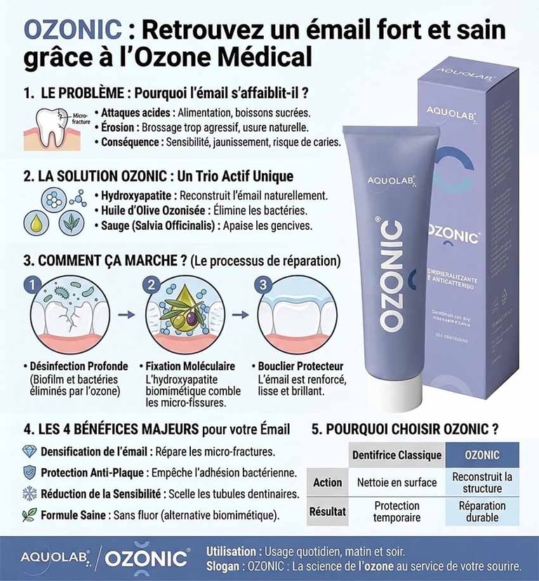 Infographie dentifrice Ozonic reminéralisant