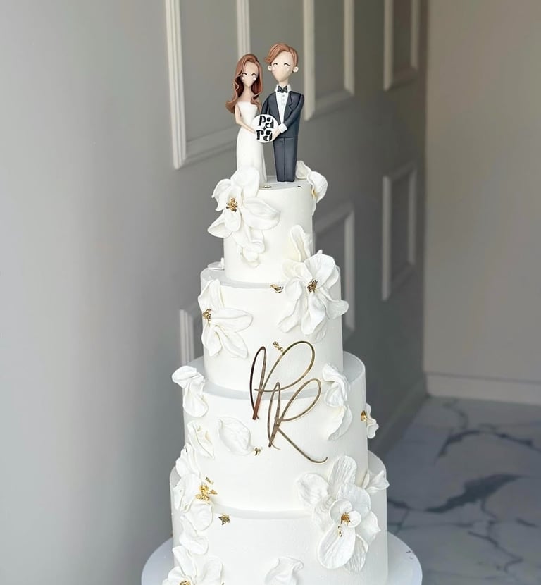 a wedding cake with a bride and groom on top of it