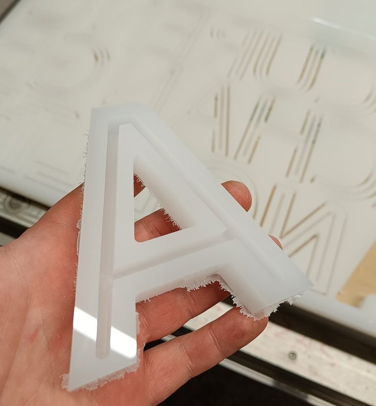 Plexiglass letter machining