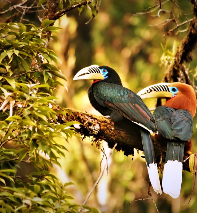 A pair of Rufous Necked-Hornbill captured at the central part of Bhutan, Zhemgang.