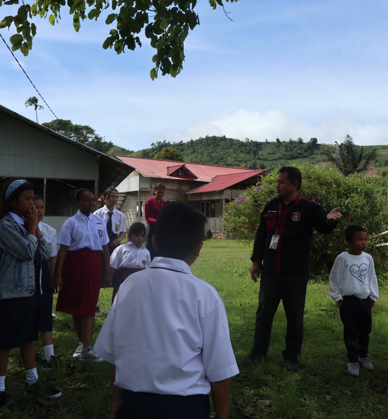 a group of people standing around a tree