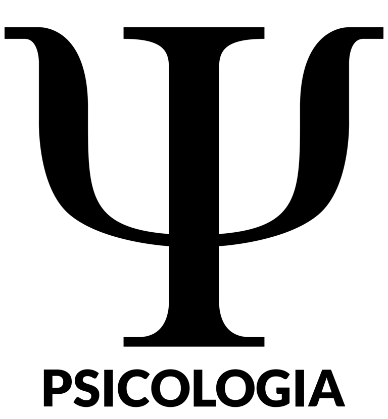 Emblema acadêmico de psicologia, com predominância das cores branco e preto.