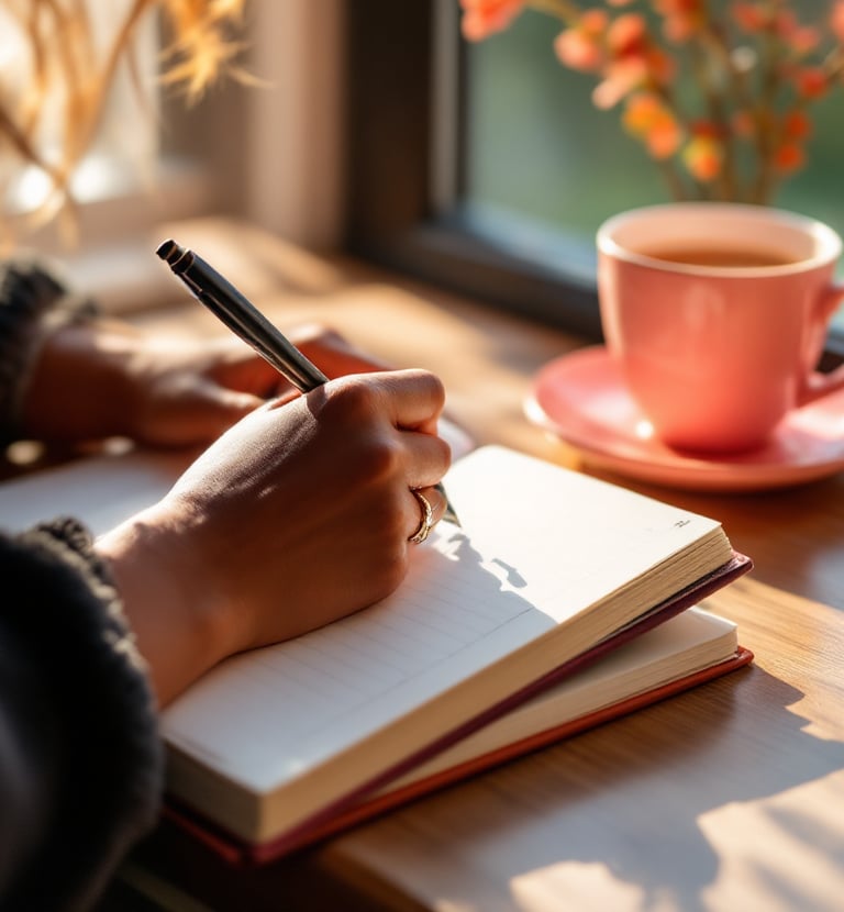 image of a woman writing in her journal