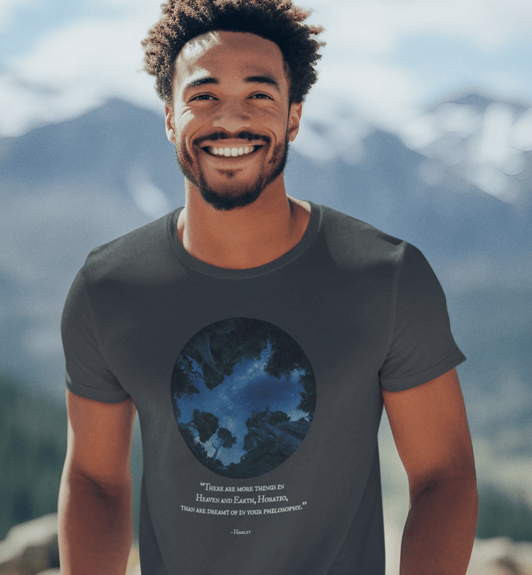 Featuring a stunning night sky design paired with Shakespeare’s iconic quote from Hamlet.