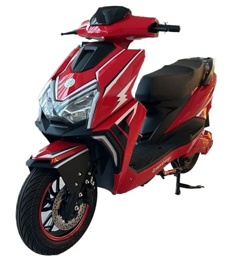 a red scooter with a red and black scooter