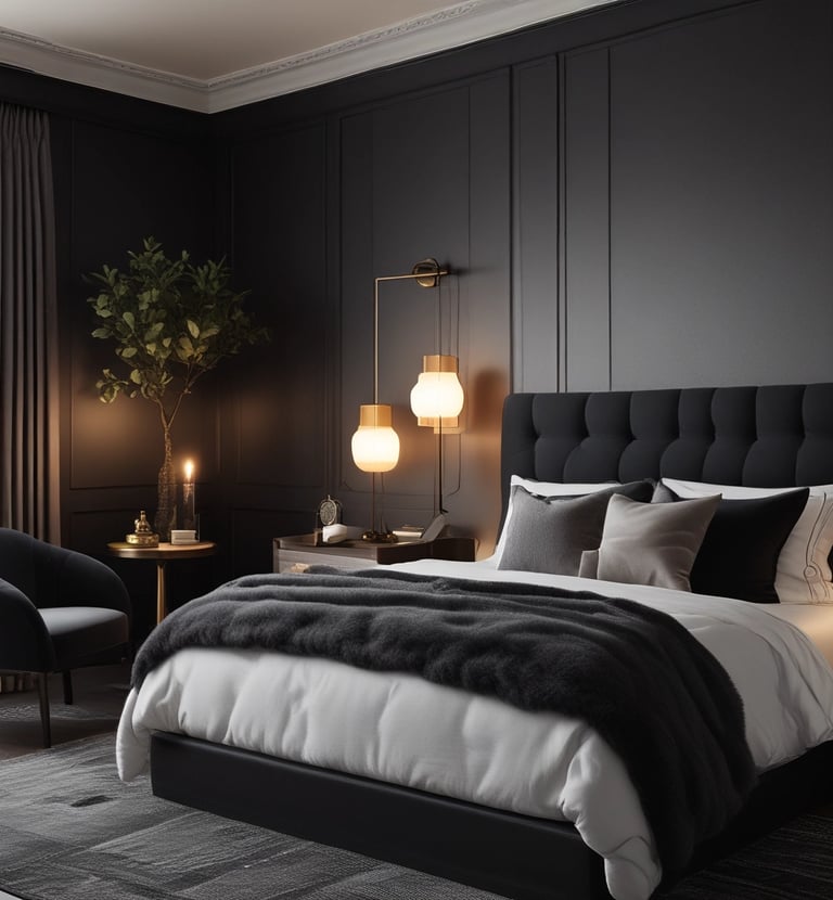 A cozy reading nook with a comfy armchair, soft throw blankets, and a stack of design books.