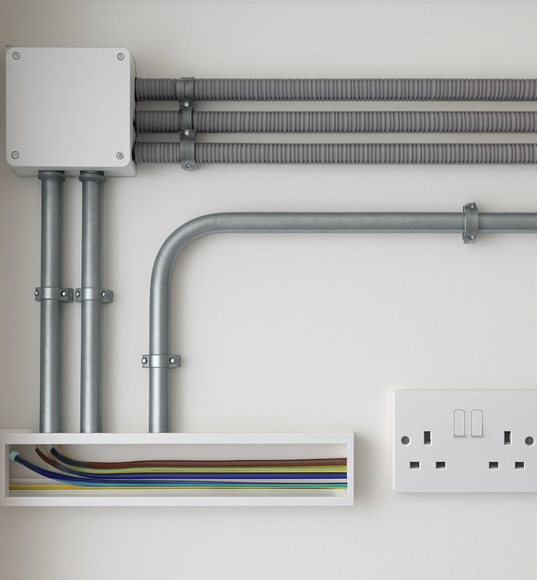 Plumber fitting heating pipes in a commercial building under construction.