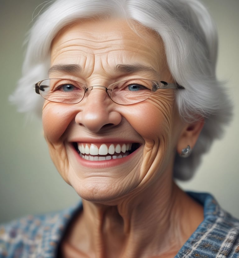 An elderly lady smiling warmly, clutching her beauty certificate
