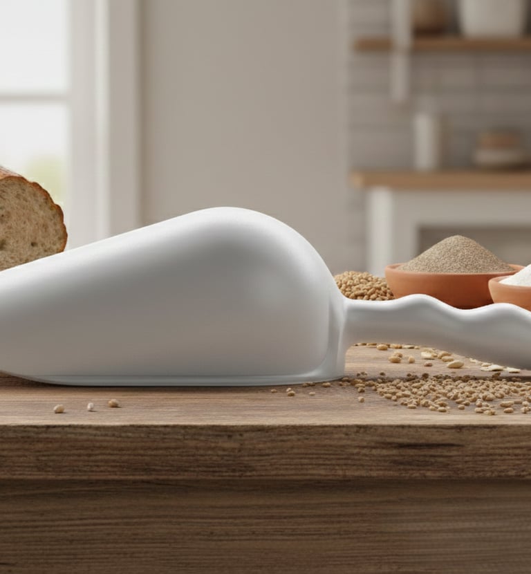 Pelle blanche HACCP pour farine. Dosage hygiénique des ingrédients secs.