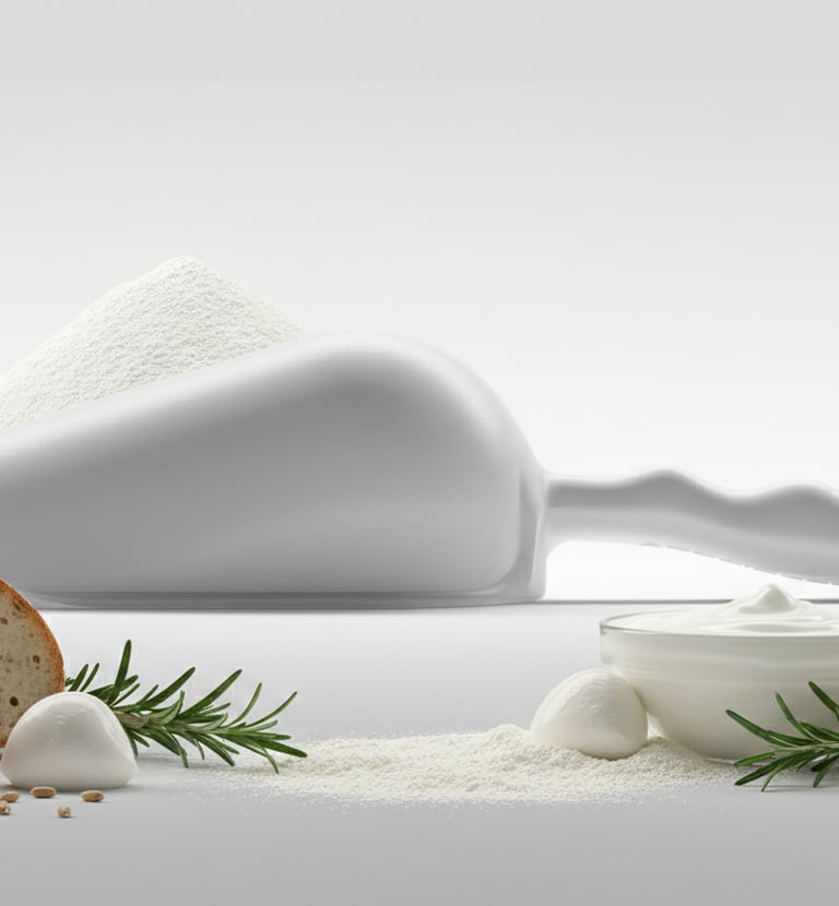 Pelle pour farine et produits laitiers. Certifiée HACCP pour un usage alimentaire professionnel.