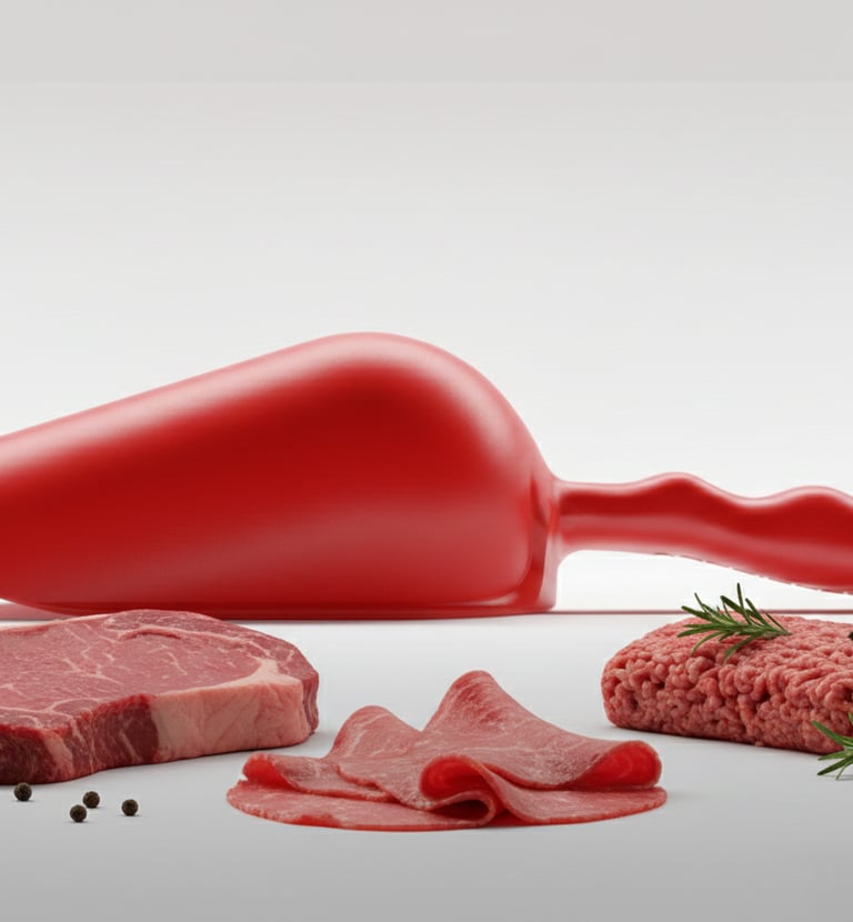 Pelle rouge HACCP pour viande crue. Garantit l'hygiène sanitaire en boucherie.