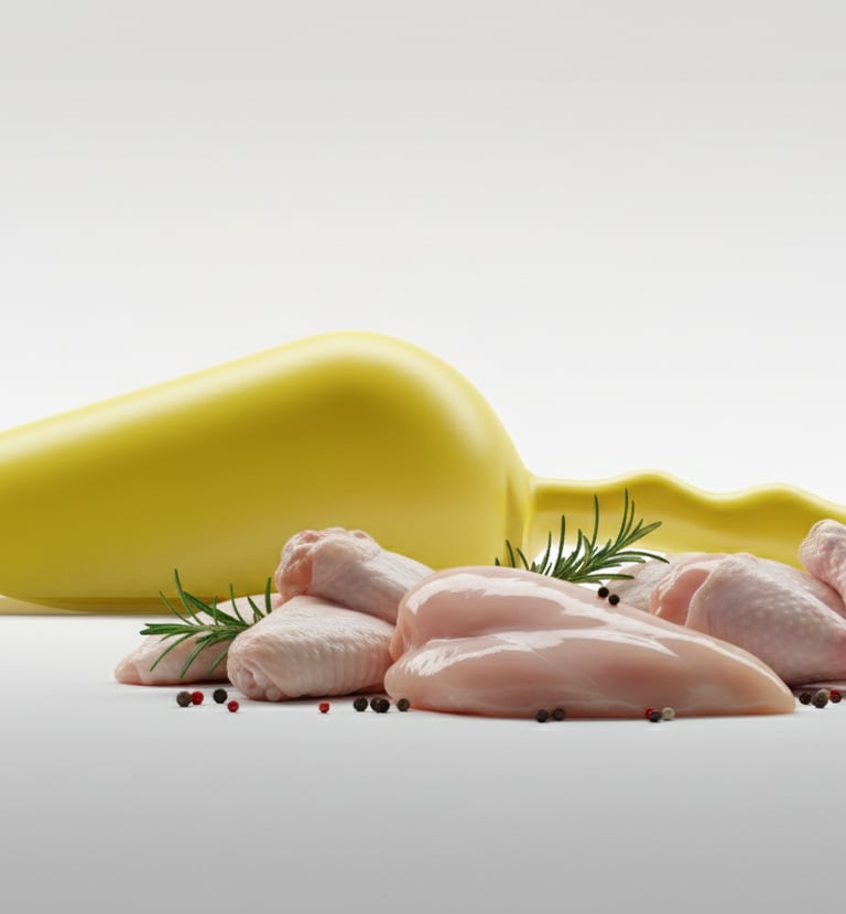 Gelbe HACCP-Schaufel für helles Geflügelfleisch. System zur Einhaltung der HACCP-Richtlinien.