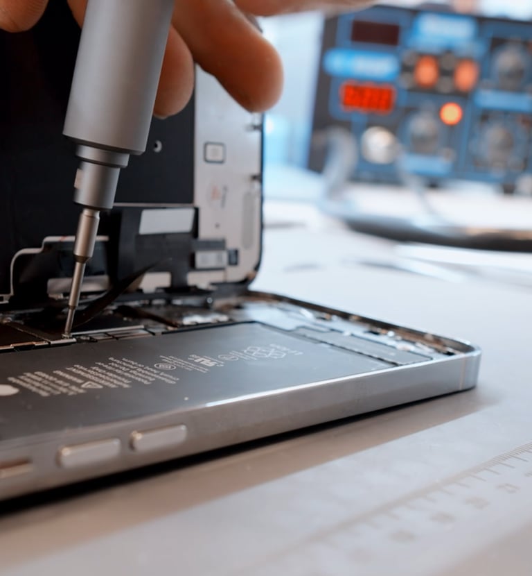 a person holding a small device with a small device