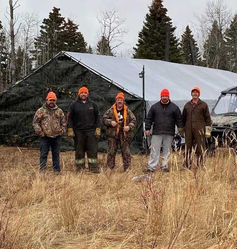 Saskatchewan whitetail guides - Blaine, Dillon, Kim, Chad, and Cliff. Just set up tent camp.