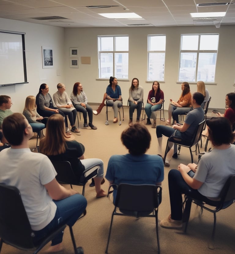 Participants practicing hypnosis techniques in a classroom setting.