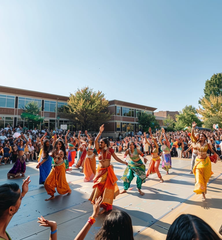 a group of people in colorful costumes and costumes