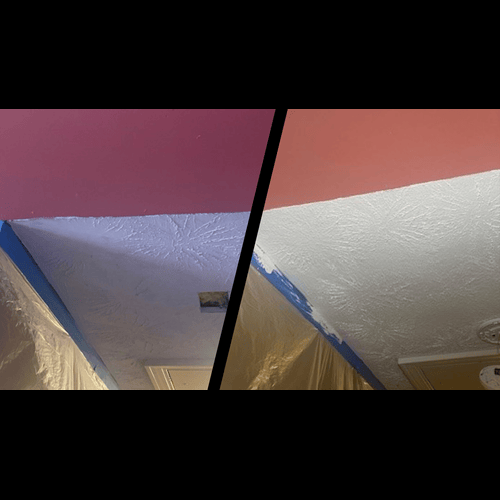 Electrician access hole -- Drywall ceiling repair (hole) with stipple texture finish