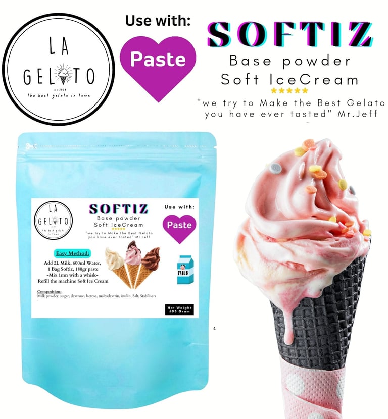 Softiz Paste, Soft ice cream powder to use with paste