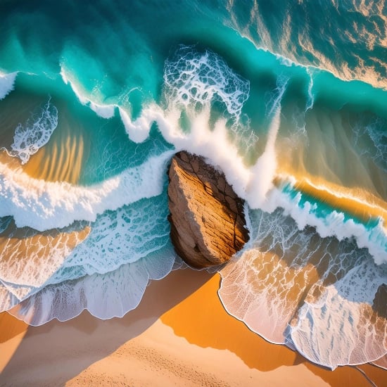 a rock formation in the ocean with waves crashing over a rock