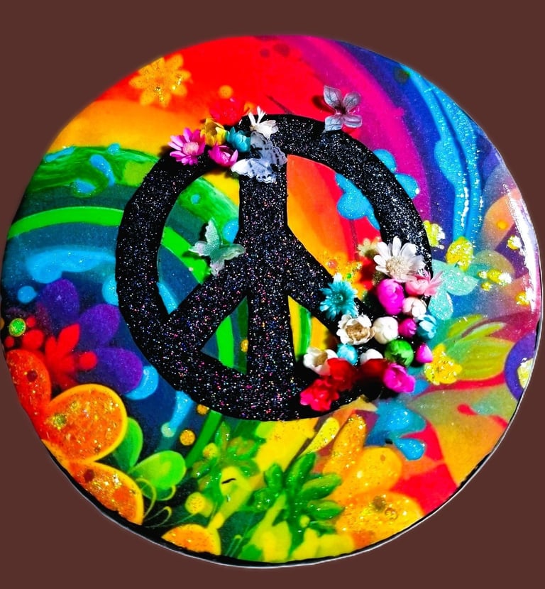 Peace sign with bright flowers