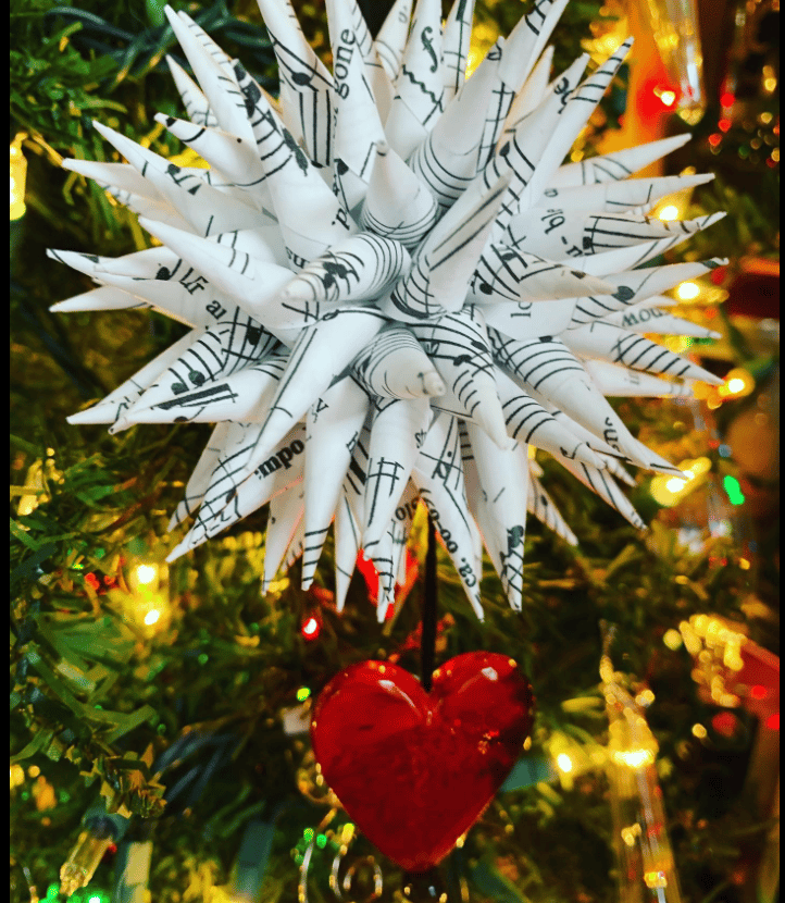 white paper with musical notes christmas ornament