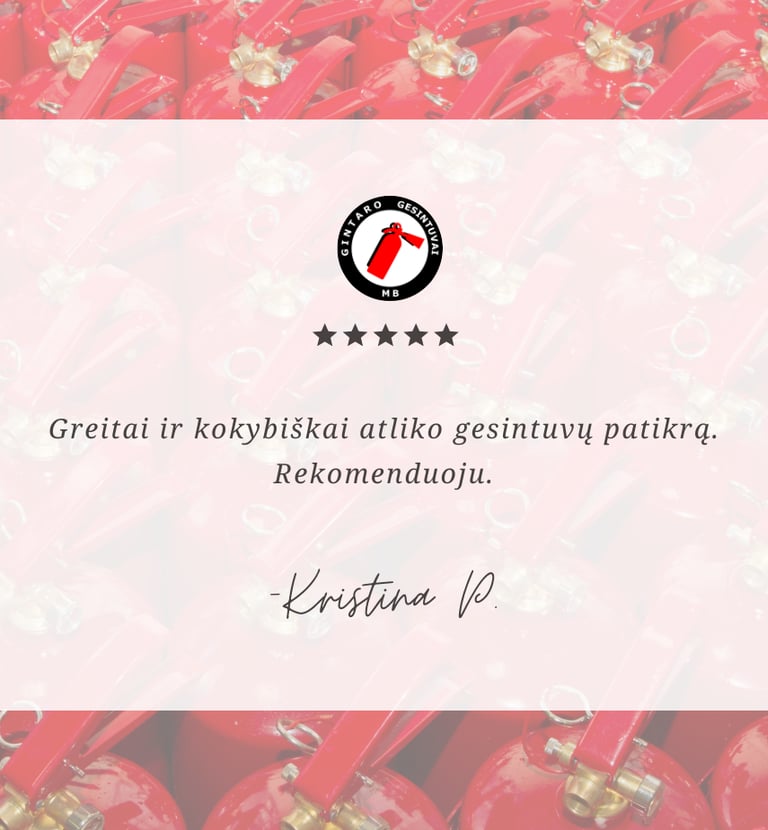 Greitai ir kokybiškai atliko gesintuvų patikrą. Rekomenduoju. - Kristina P.