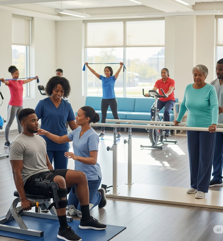 a woman in a wheelchair is standing in a gym