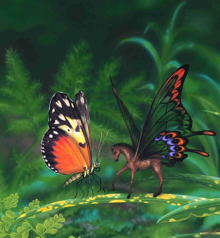 Butterfly and fairy horse form an unusual friendship