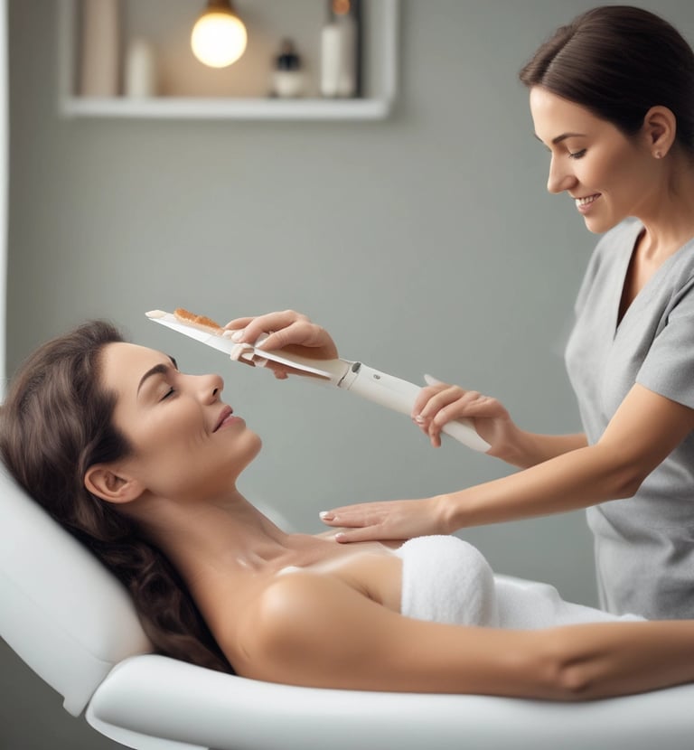 A close-up of a woman enjoying a facial treatment with a relaxed expression.