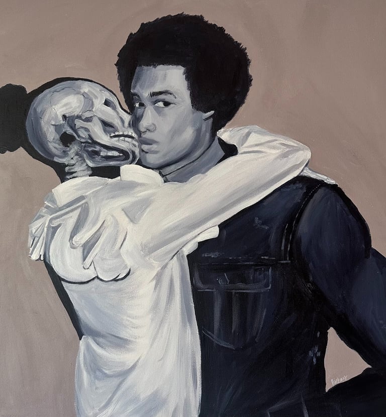 The Kiss of Death Size: 24" x 24" Medium: Acrylic on Canvas Description: Kiss me, and if I die in yo