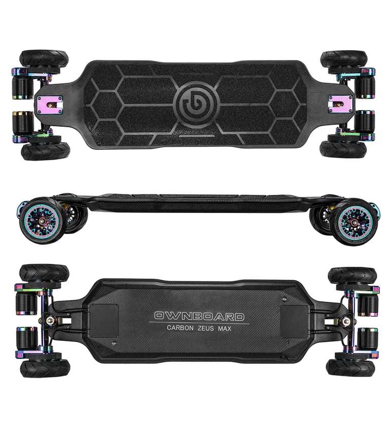 Ownboard Carbon Zeus Max top, side and bottom views