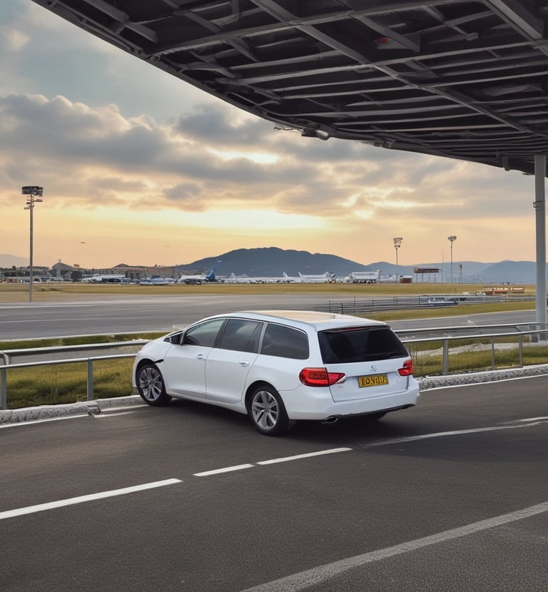 Friendly driver opening the door of a spacious 7-seater taxi for a family