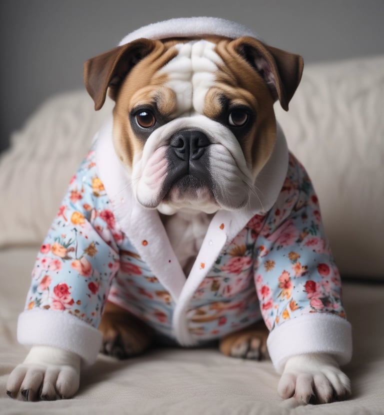 Bo wearing a tiny crown, looking royally stubborn on a vintage armchair.