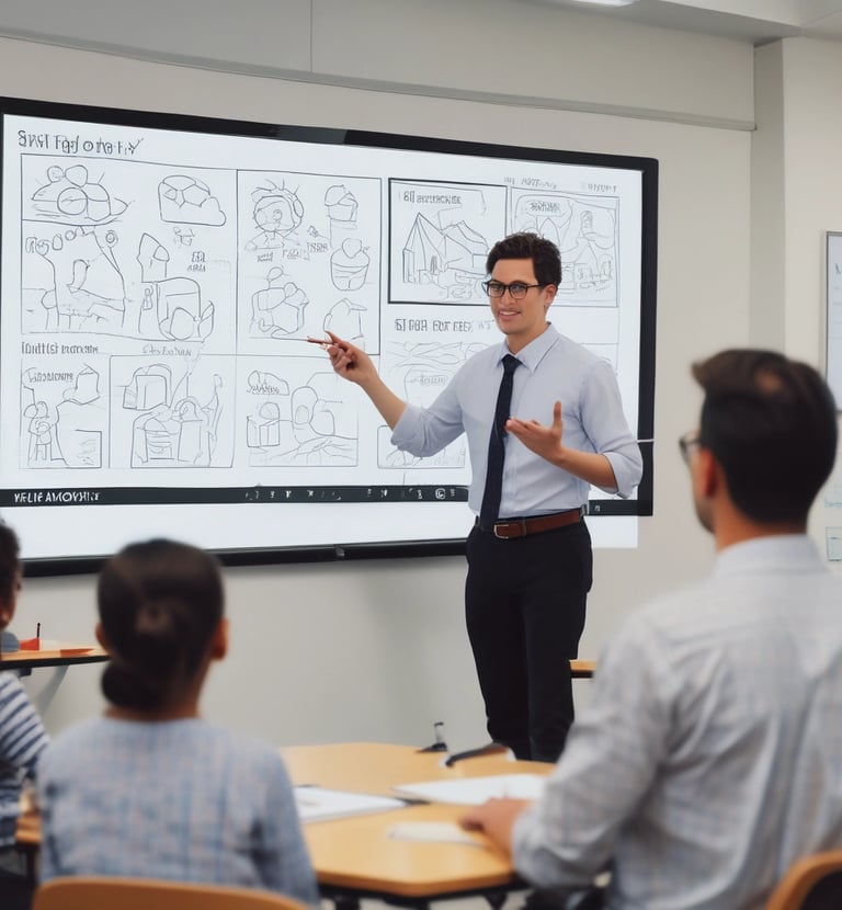 Interactive smart board being used in a bright classroom environment.