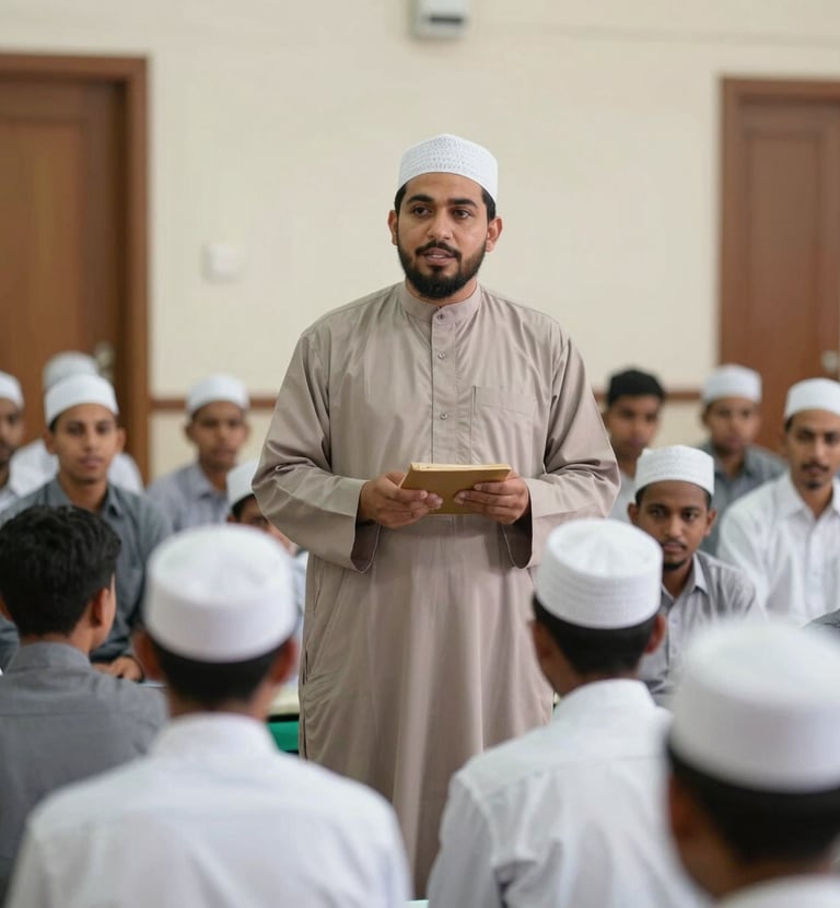 A group engaged in interactive online Islamic tarbiyah session.